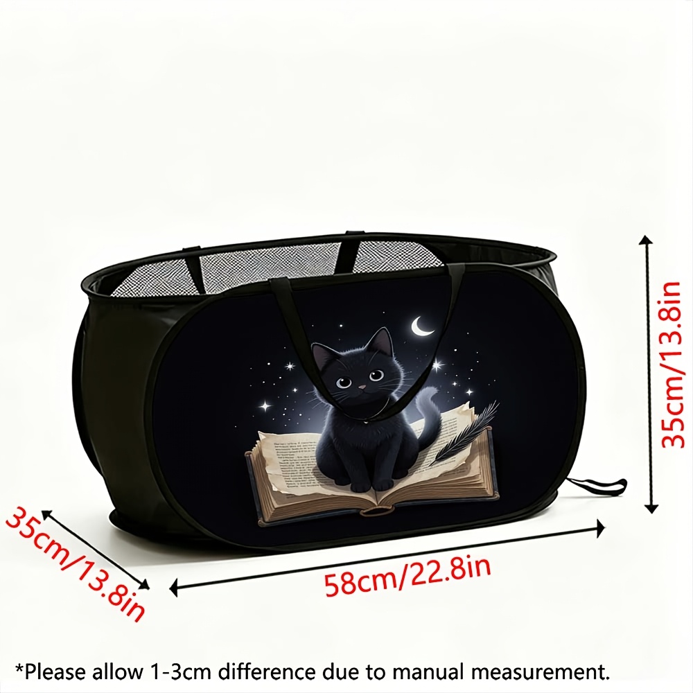TEMU 1pc Large Foldable Mesh Pop-up Laundry Basket With Night Book Feather Pattern - Space-saving Suitable For Home, Dorm,, Room, Modern Collapsible