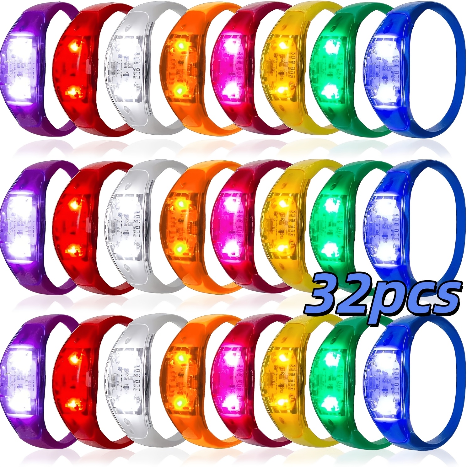 TEMU Lot de 32 bracelets phosphorescents à lumière clignotante activée par le son, accessoire pour concerts de stars, éclairage d'événement,