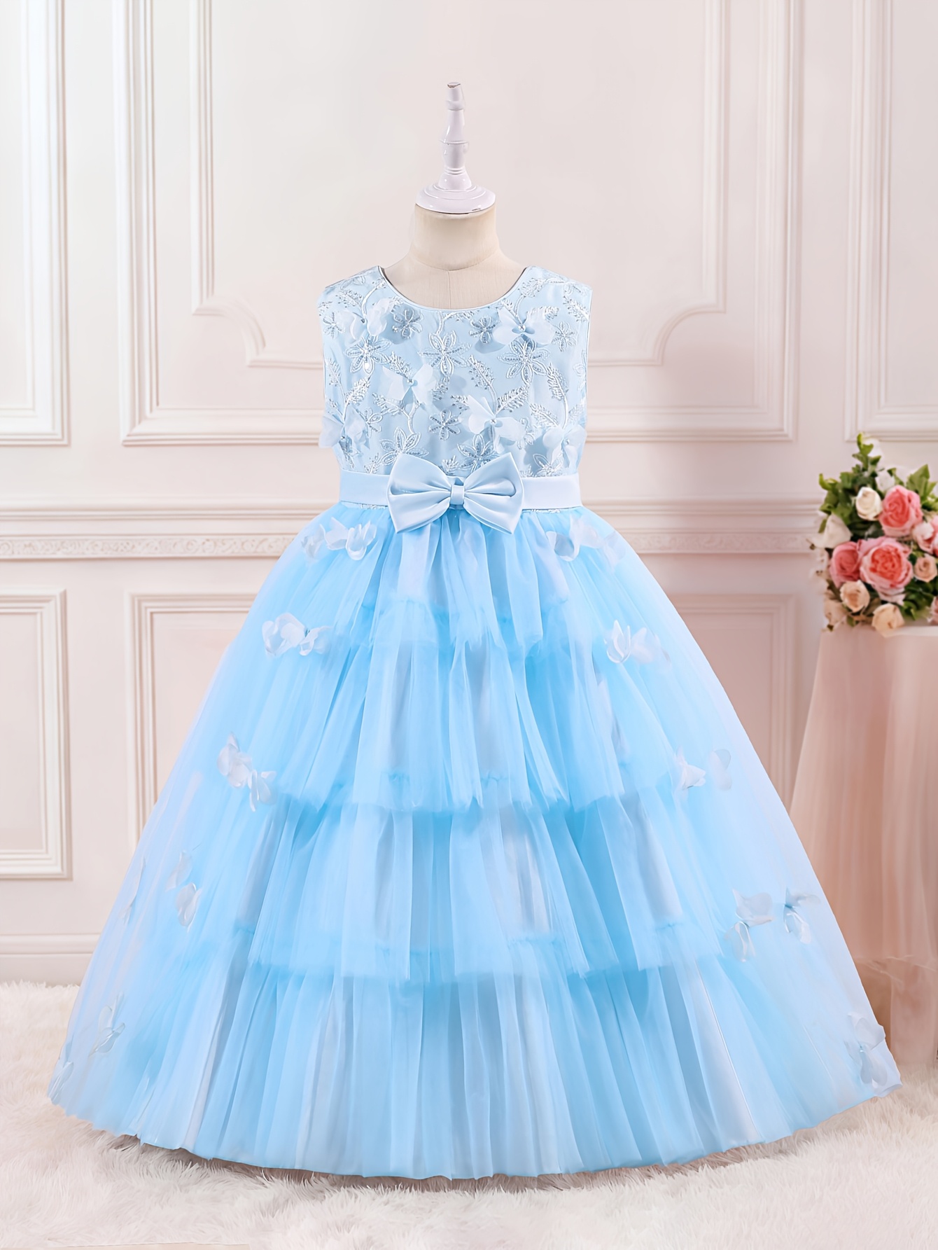 strapless open back dress Sky Blue Princess Mermaid Evening Gowns with Sweep Train Short Sleeve main image 1