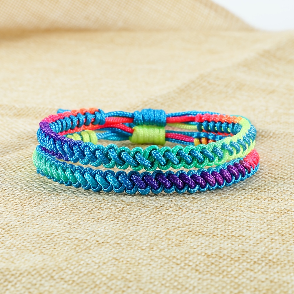 Women's Handwoven Braided Bracelet Boho Rainbow Gradient Adjustable