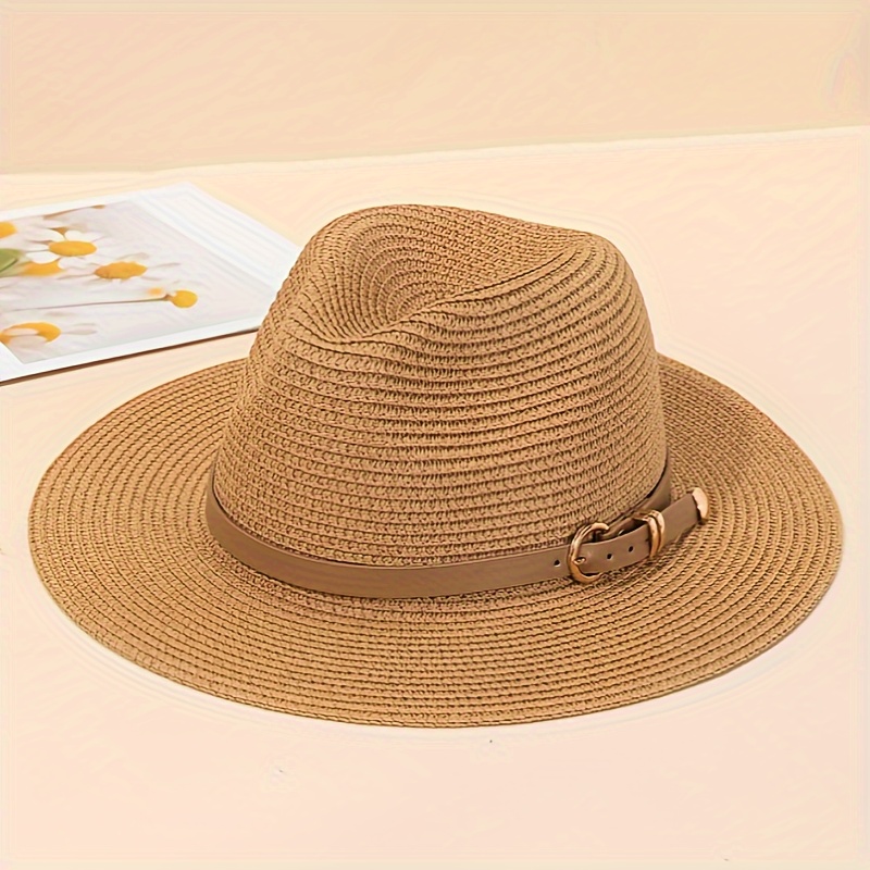 Classic Black Rope Decor Sun Hat Trendy Solid Color Wide - Temu