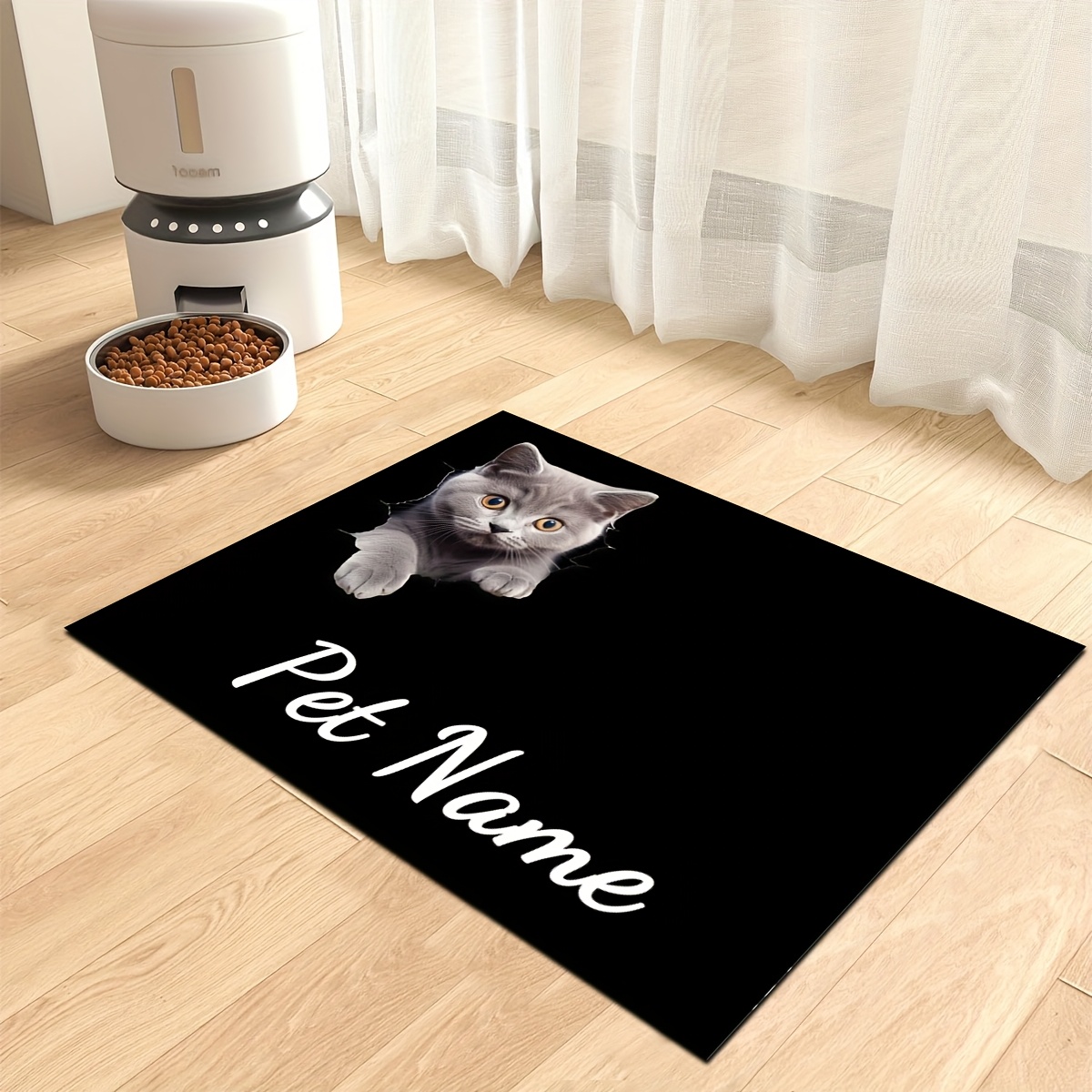TEMU (Aanpasbaar), 1 stuks Aanpasbare Huisdier Naam Schattige Kitten Print Voerbak Mat, Huisdier Voerbak Mat, Antislip Mat, Katten- en Hondenvoer- en