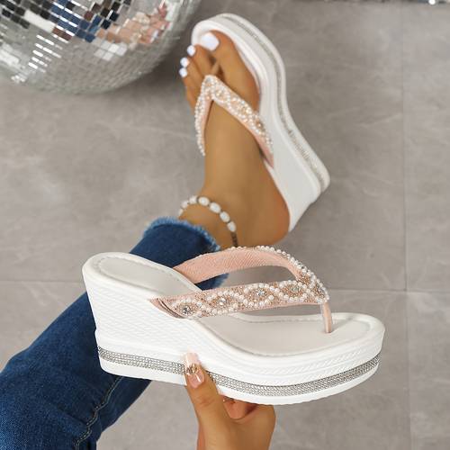 womens fashion white platform sandals casual split toe slip on high heel slides polyurethane upper insole tpr sole comfortable fabric lining