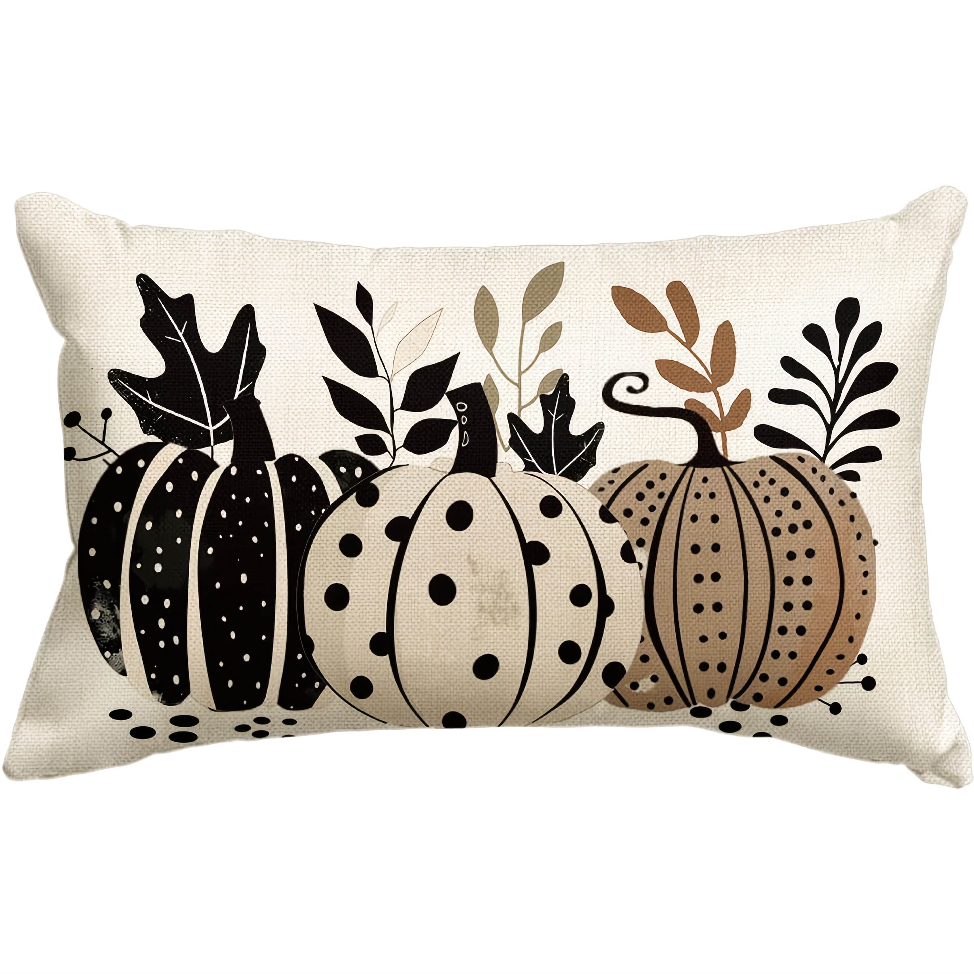 TEMU 1pc, Dokriy Linen Fall Pumpkin Polka Dot Leaves Pillow Cover, Seasonal Thanksgiving Harvest Decoration For Sofa Couch(single Side, No Pillow