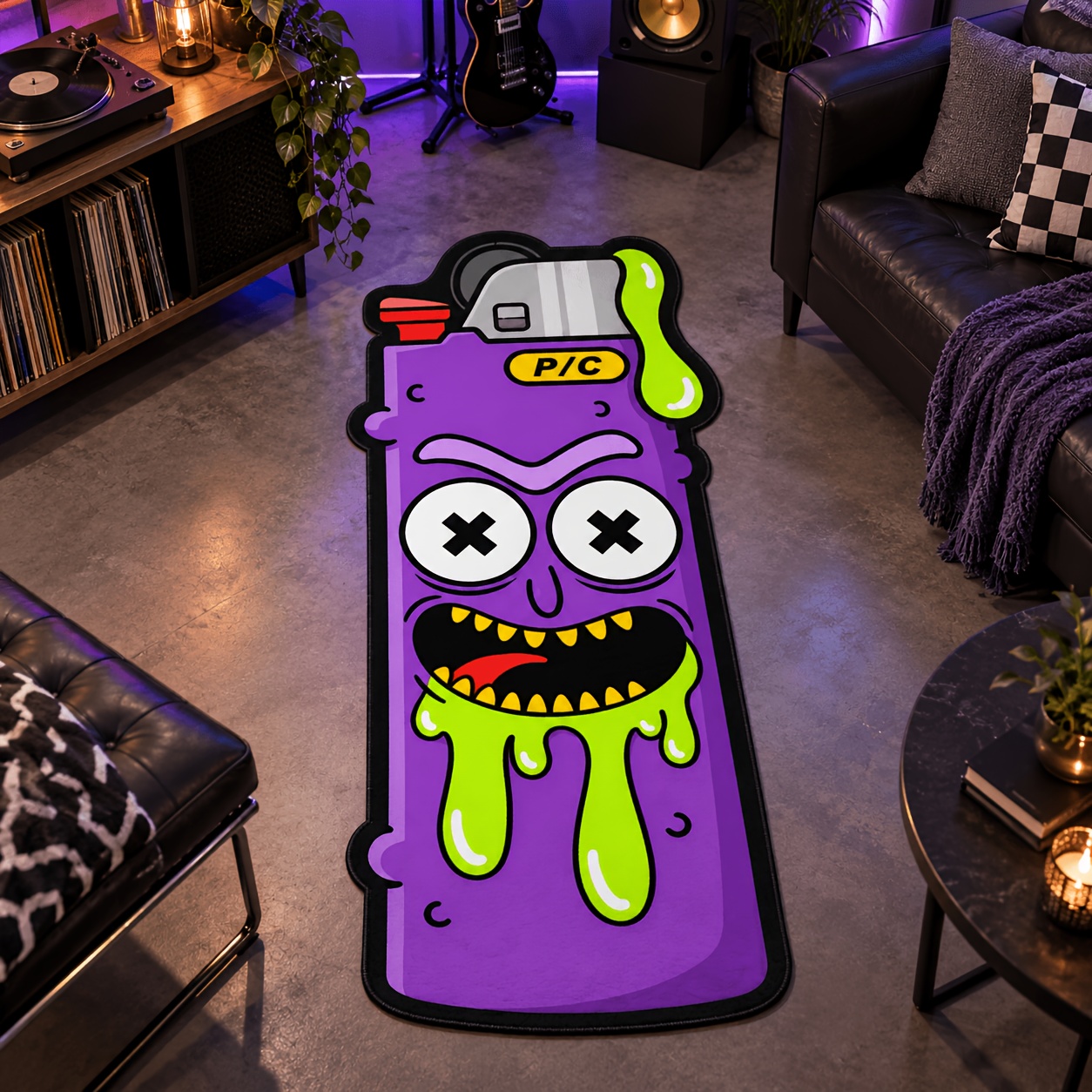 TEMU 1pc Lighter-shaped Rug Suitable For Bedside, Gaming Room Carpet - Irregular Lighter Mat With Backing, Machine Washable & Room Decor, Carpet