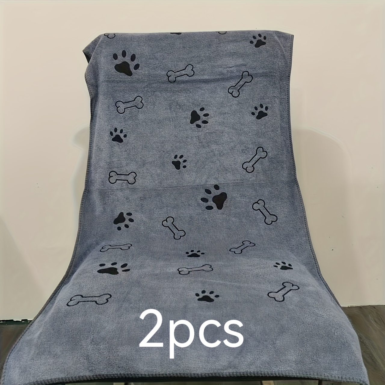 Image of 2pcs Super Absorbent Quick- Towels For - Extra Large 19.68x39.74 Inch Microfiber Bath Towels With Paw Print Design, Soft & Quick-dry For Post-bath Drying, Without Battery