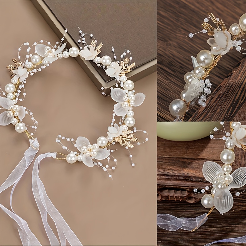 Beaded White Princess Tiara  - Elegant Hair Accessory Beaded White Princess Tiara for Kids - Elegant Hair Accessory main image 3