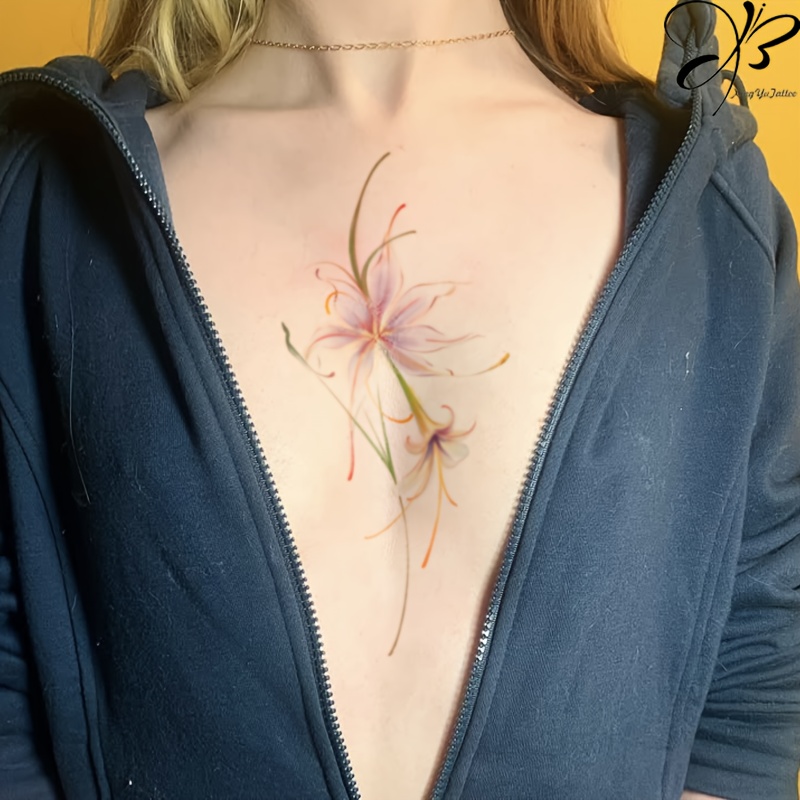 xing yu tattoo romantic lily tattoo sticker 95x200mm - Temu