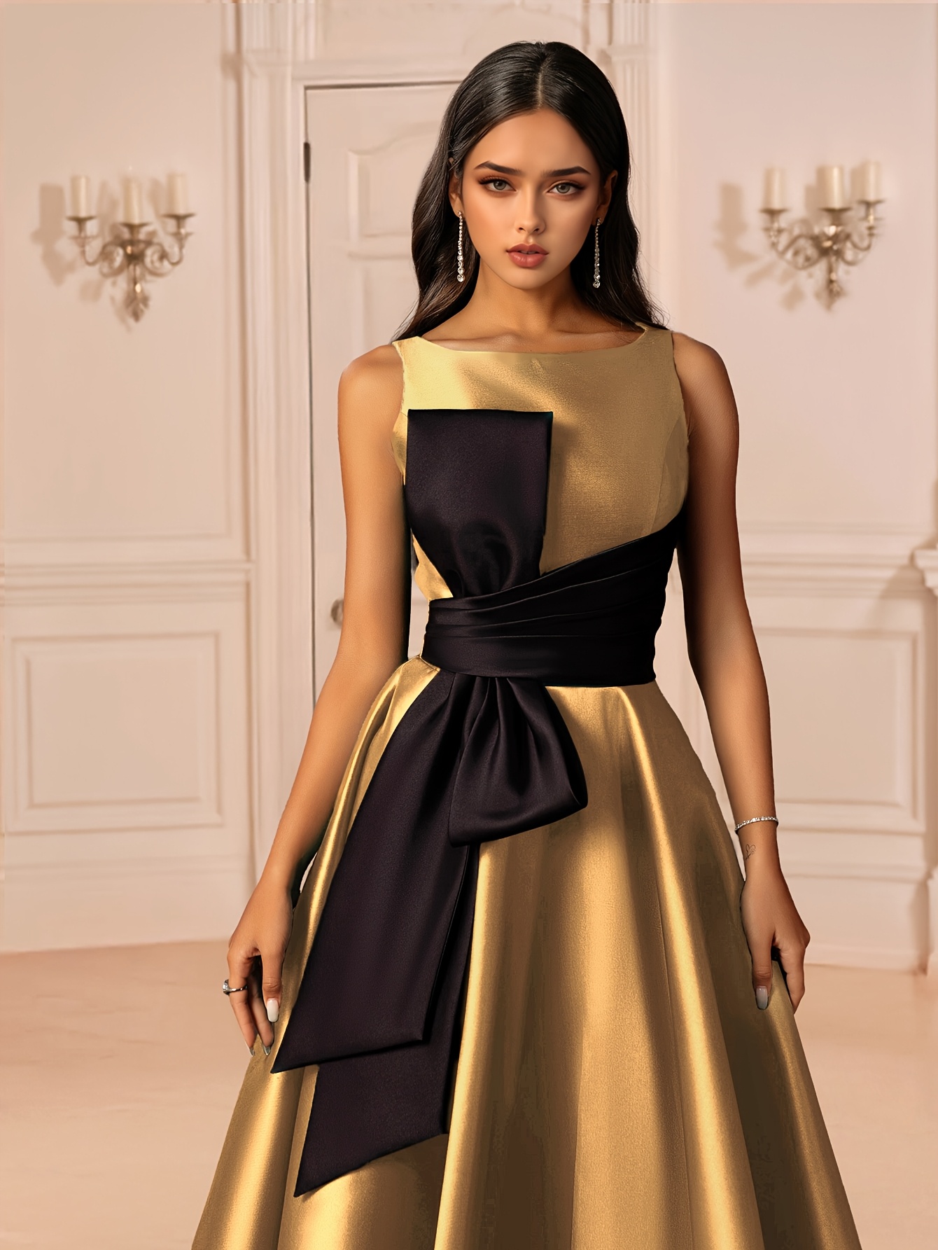 sachin and babi light blue dress Women's Formal Evening Gown - Elegant Golden Formal dress with Waist  Definition, A-Line Party Wedding Gala Outfit