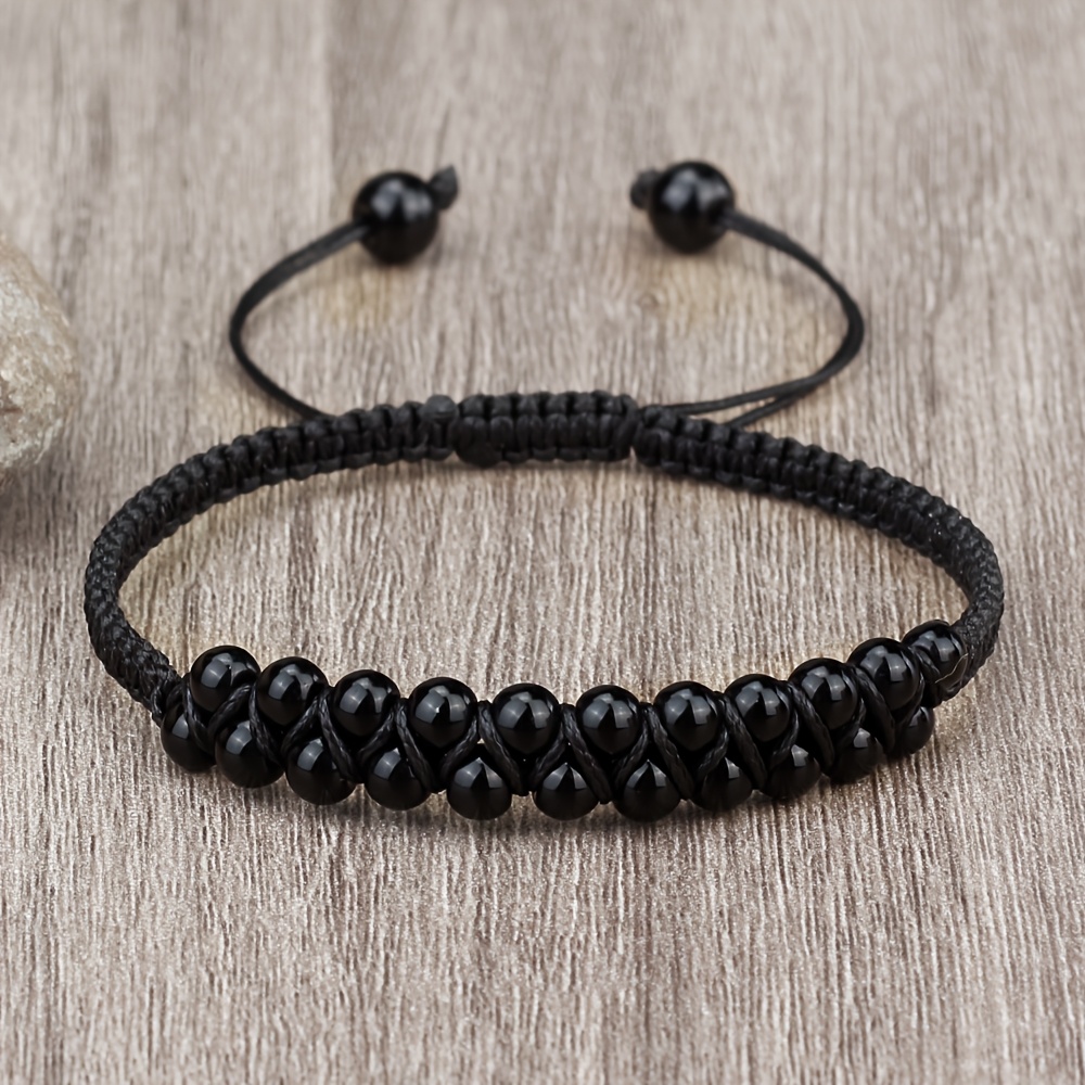 TEMU 1pc Men' & Women' Adjustable Braided Bracelet - Funky Beaded Chain With Synthetic Beads, Suitable For Parties, Festivals, Daily Wear - Wearable