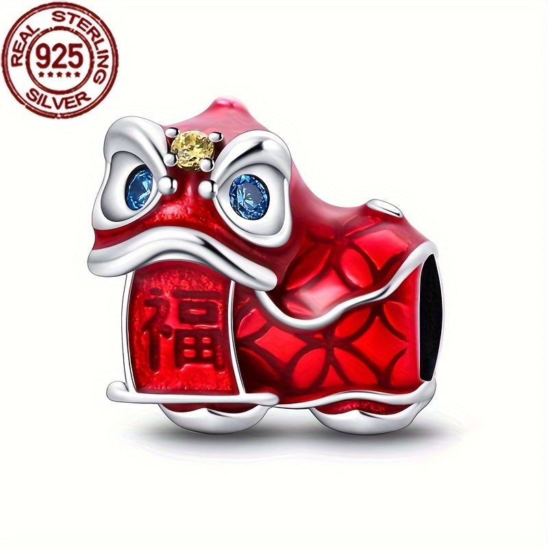 

S925 Sterling Silver New Year Series Chinese Red Lion Dance Blessing Pendant Suitable For Pandora Original Bracelet Beads Diy Women's Jewelry Festival Engagement Gift New Silver Weight 3g