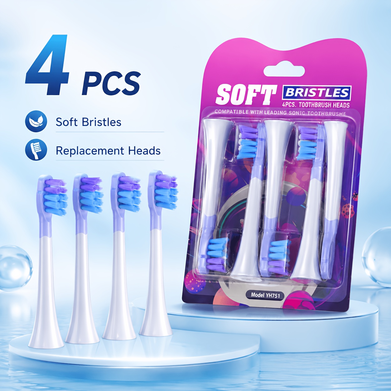 4-Pack Soft Bristle Electric Toothbrush Replacement Heads