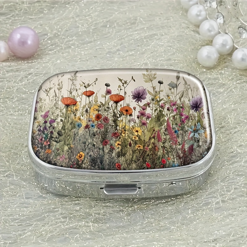 

Chic Watercolor Floral Pill Case - Compact 2-compartment Medicine Organizer, Purse & Travel