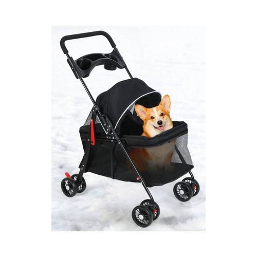 -72 Foldable Panoramic Pet Stroller for Small Dogs and Other , Outdoor Travel with Large Ventilated Mesh Cover, Cup Holder, Shock Absorption for Smooth Pushing, Hand Carry Storage, Self-