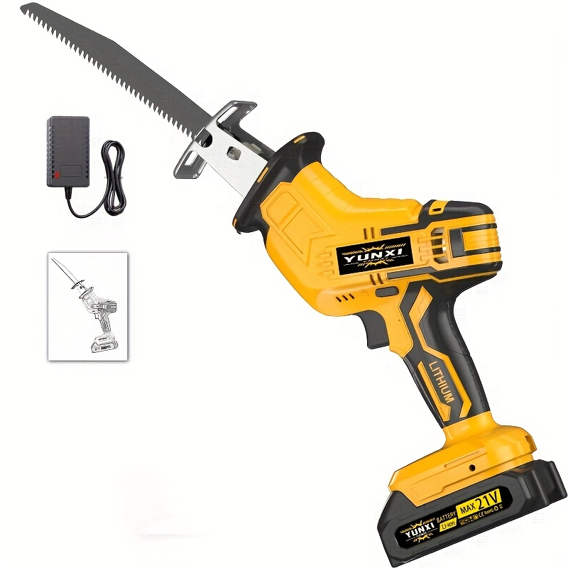 TEMU Newly Upgraded Electric Reciprocating Saw, Wireless With Led Light And Safety Lock, Suitable For Cutting, With 1 Battery, Replaceable Saw Blades