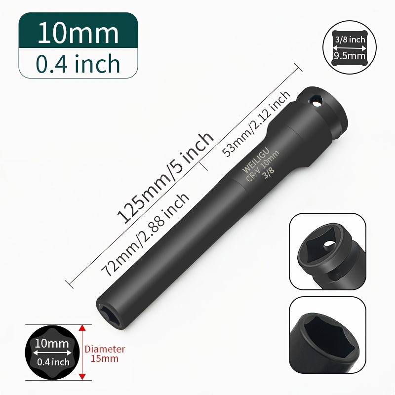 TEMU Weiligu Zhongfei 3/8 Extended Thin-walled Socket Deepened 65mm Non-powered Replacement Pullover Suitable For Electric Wrench Motorcycle Electric