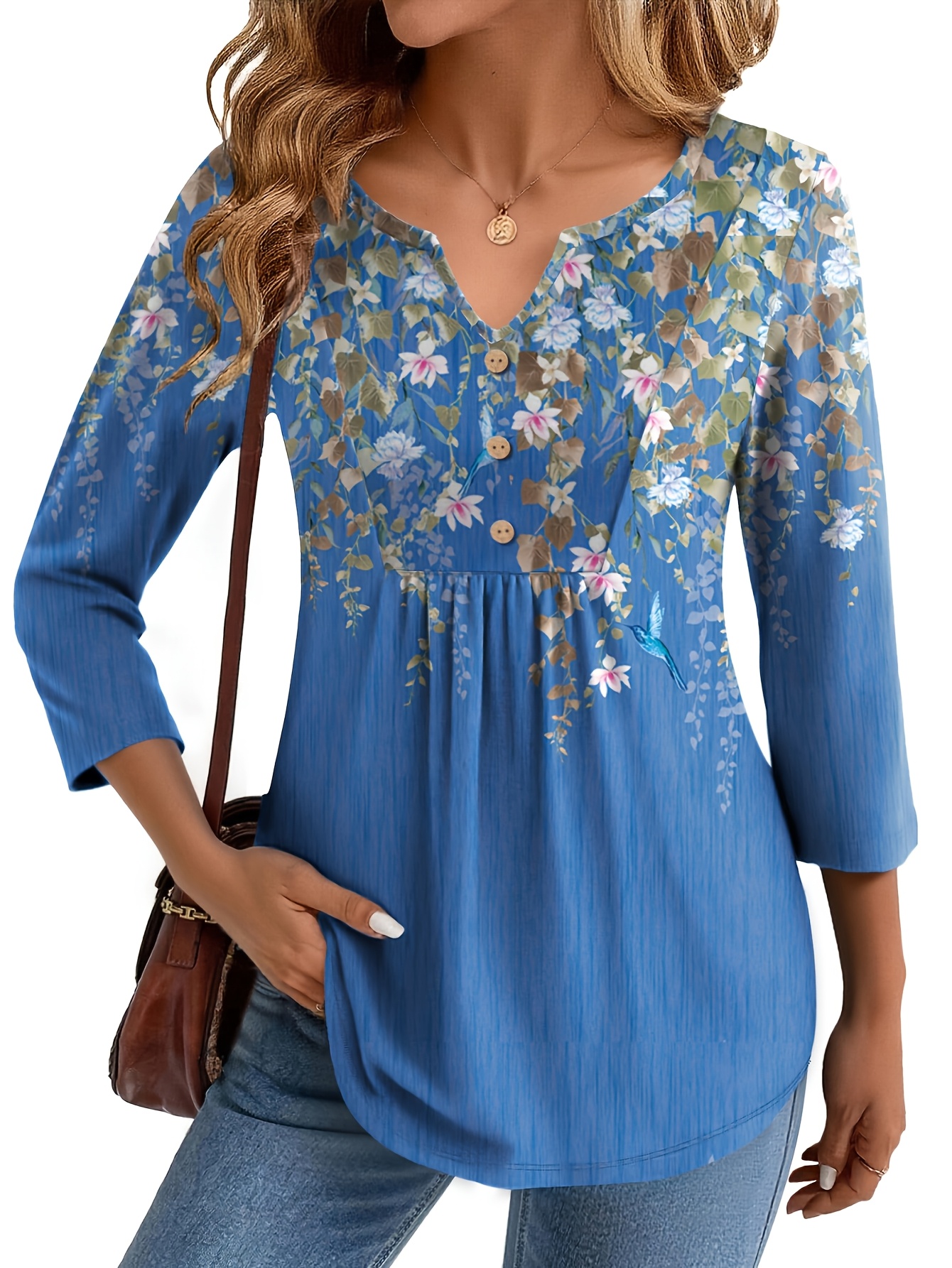 item picture womens fashion 3 4 sleeve top comfortable casual   basic shirt v neck three quarter sleeve t shirt