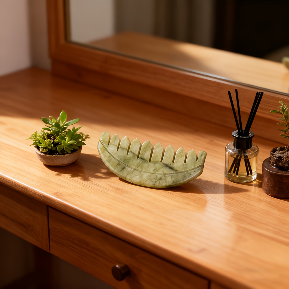 1 Peine de Masaje de Piedra, Peine de Diez Dientes para Masaje de Cuero Cabelludo y Rostro, Uso en Casa y Salón, Tabla de Masaje Manual para la Piel