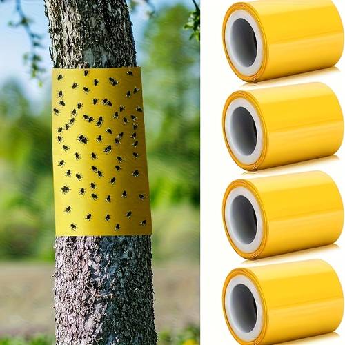 1 roll yellow double sided sticky tape for outdoor pest control self traps whiteflies ants moths and more suitable for trees and gardens garden pest control tape self tape