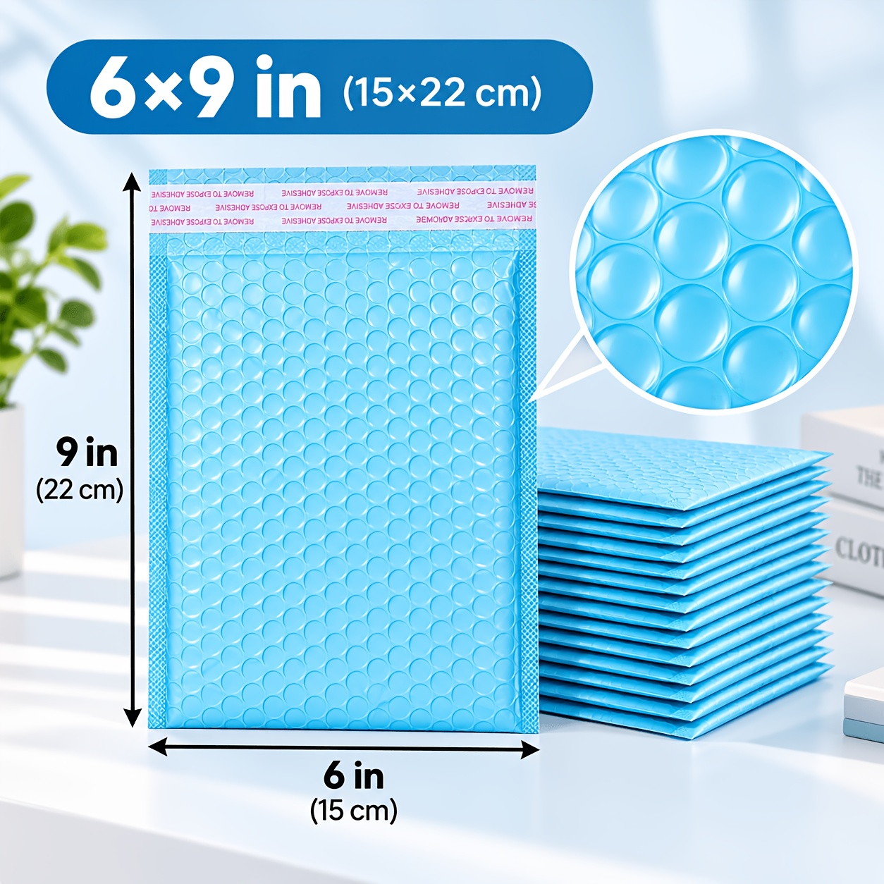 TEMU 20 stuks blauwe bubbel enveloppen, 6X9In/8X11In/10X14In verzendzakken, plastic verzendzakken met zelfklevende strips, enveloppen voor boutique,