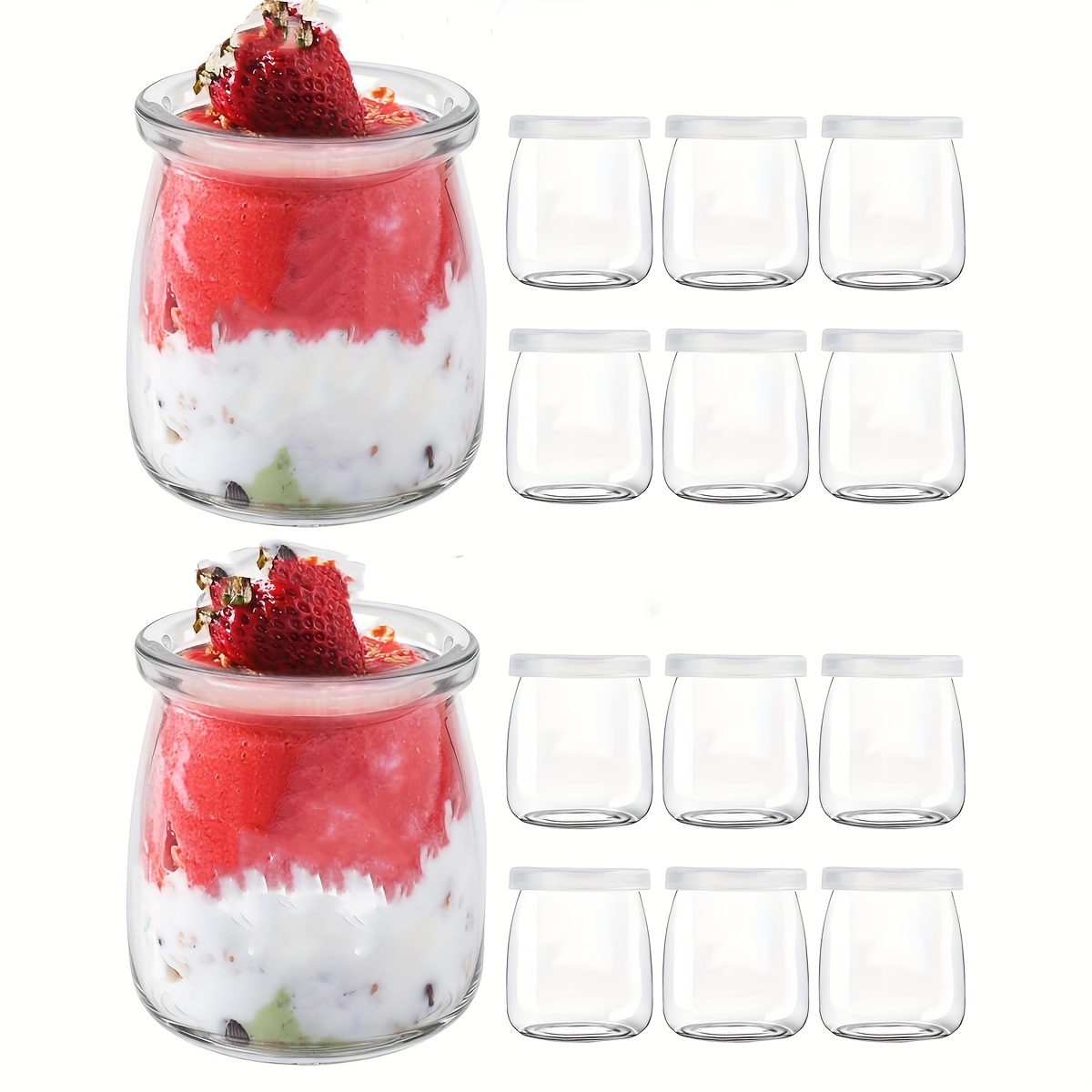 12 Joghurtgläser Mit Deckel, 200 Ml, Aus Klarglas – Für Desserts, Mousse, Honig & Müsli, Spülmaschinenfest