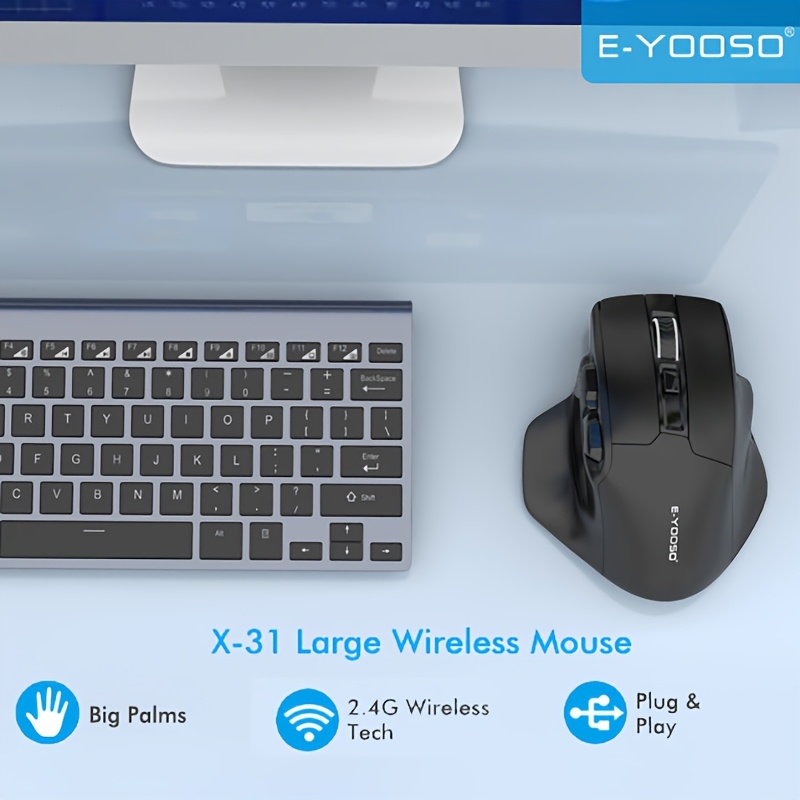 E-YOOSO 1pc X-31 USB 2.4G Wireless Gaming Large Mouse for Big Hands PAW3212 5 Buttons for Gamer Mice Computer Laptop PC