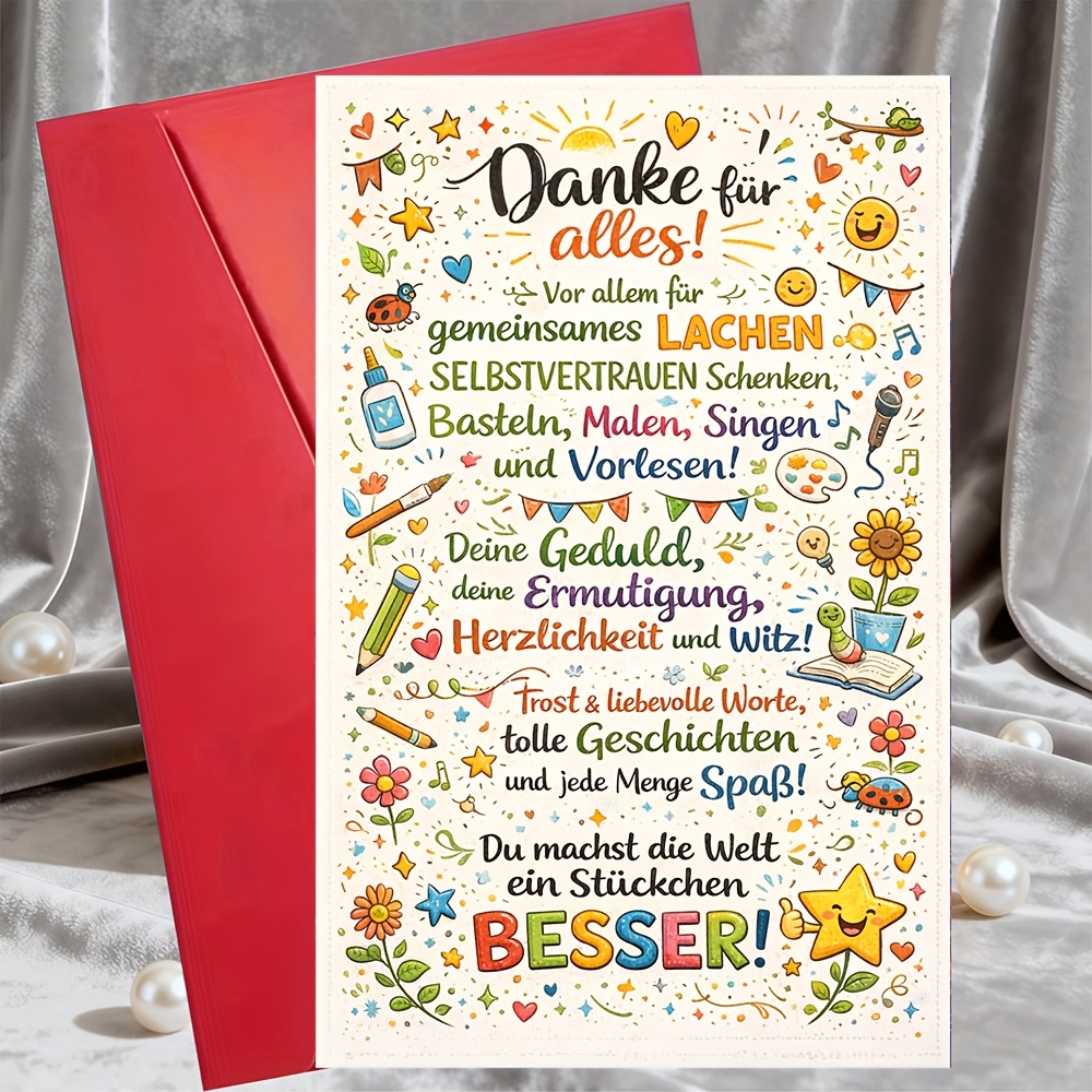 1 Greeting Card + 1 Envelope - Thank You For Everything, Colorful German Appreciation Card For Mentor, , Teacher, Friend, Colleague - Gratitude Gift For Birthday, Farewell, Graduation, Office Party