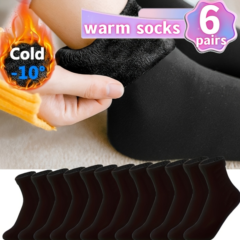 

6 Paires de Chaussettes d'Hiver Douillettes Doublées de Velours pour - Épaisses, Respirantes, Anti-Froid, Noir Uni, 6 Tailles (US 5.), Chaussettes Mignonnes