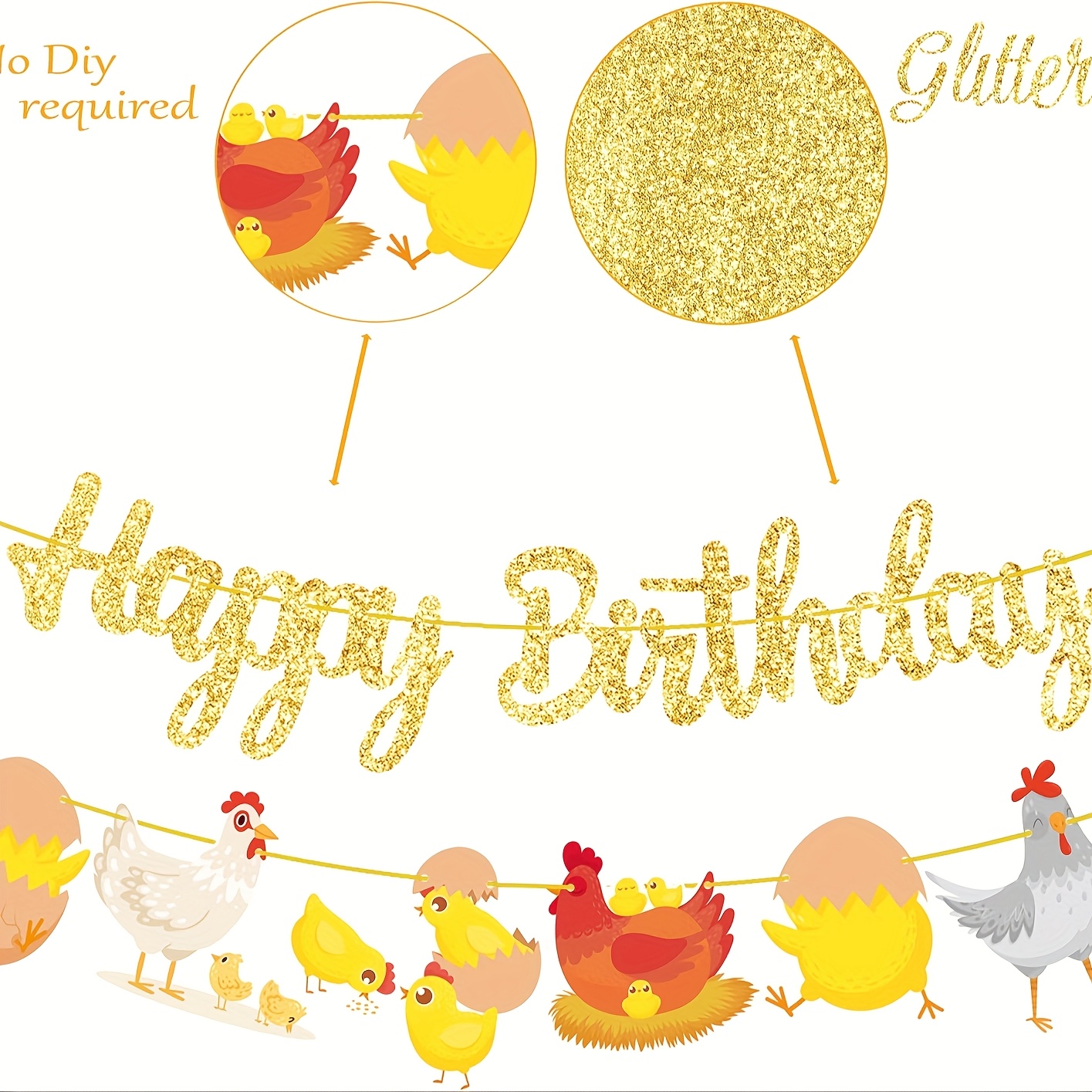 Image of 1 Set Of Chicken Birthday Party Decorations, 1 Set Of Themed Birthday Supplies, Chicken Theme Banner Hanging Swirl Honeycomb Centerpiece
