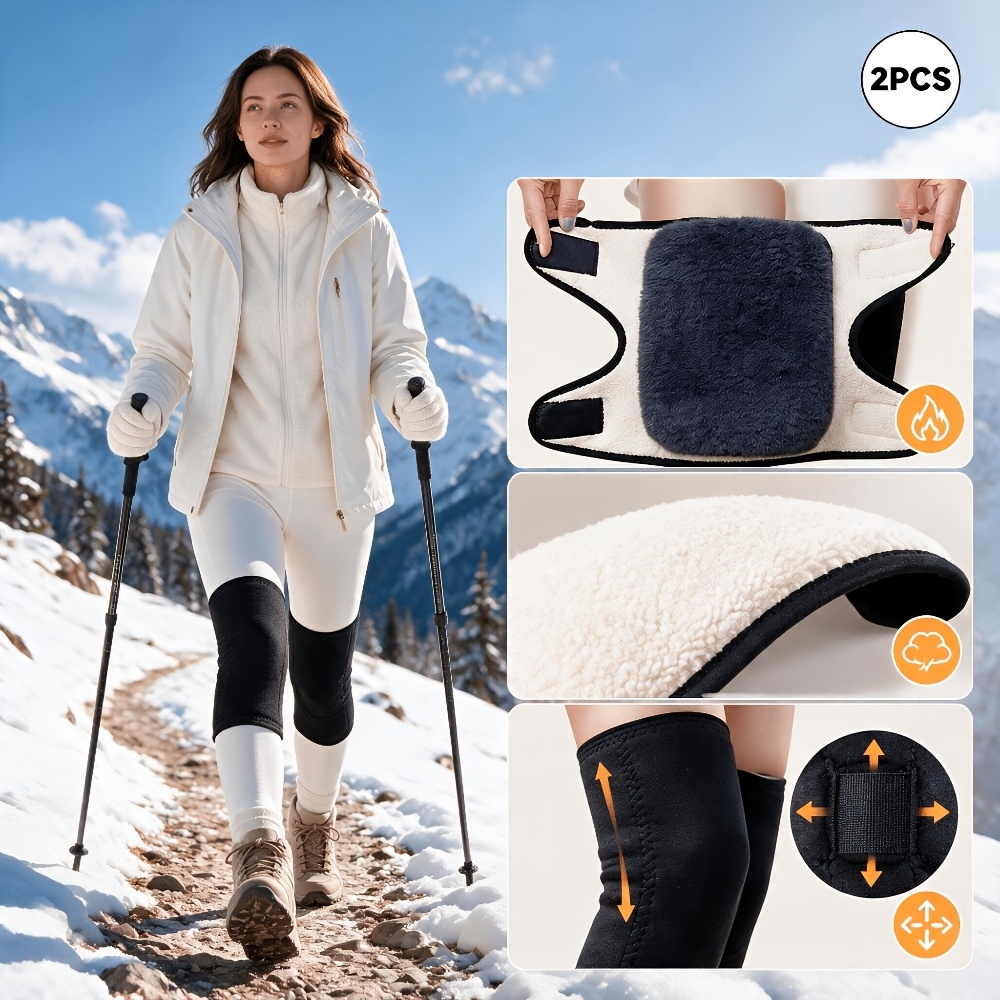 TEMU 2pcs Adjustable Thigh & Knee Warmers, Thickened Fleece Lined Leg Sleeves, Soft Lambswool Plush Leg Wraps, Fits Most, Windproof Knee Covers For