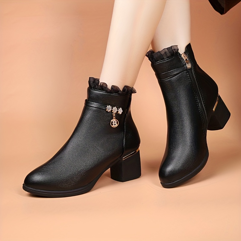 Lace-Trimmed Ankle Boots for Women with Pointed-Toe