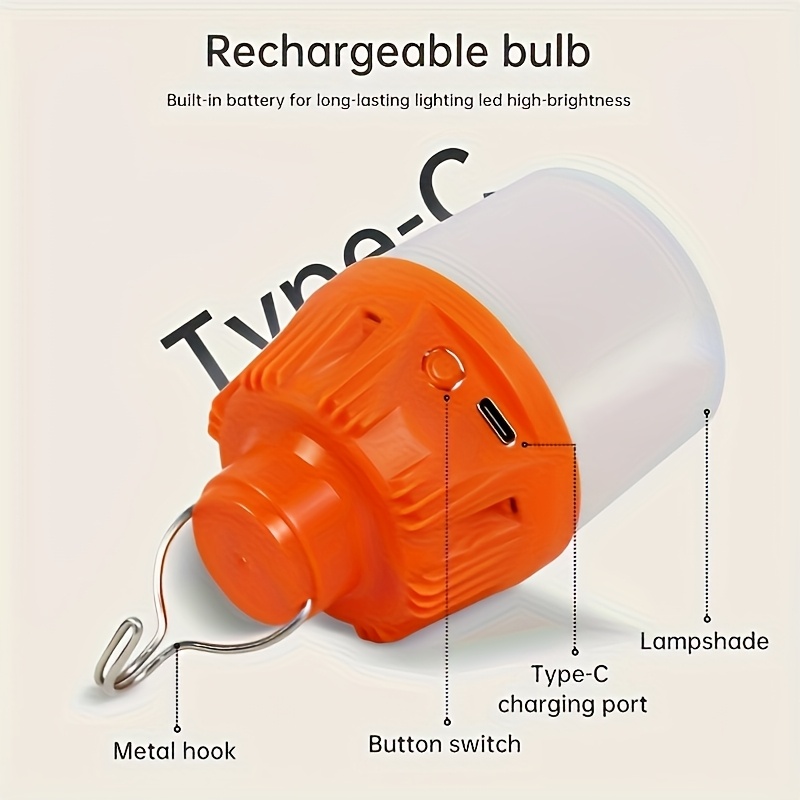 Portable Electric Light for Camping, LED Bulb with USB Charging