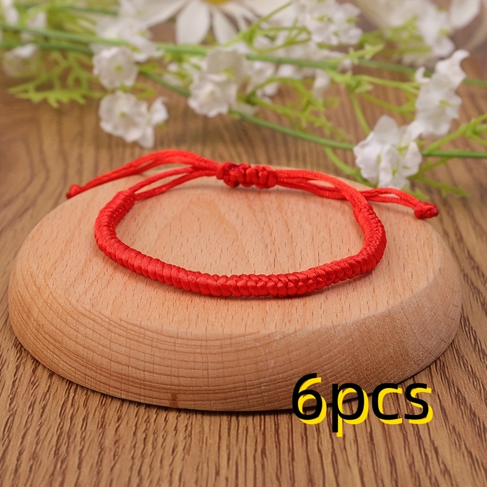 6pcs Vintage Red Tibetan Knot Bracelets | Adjustable, Handcrafted Synthetic Fiber, Ideal For Wedding Or Special Occasions, Year Gift