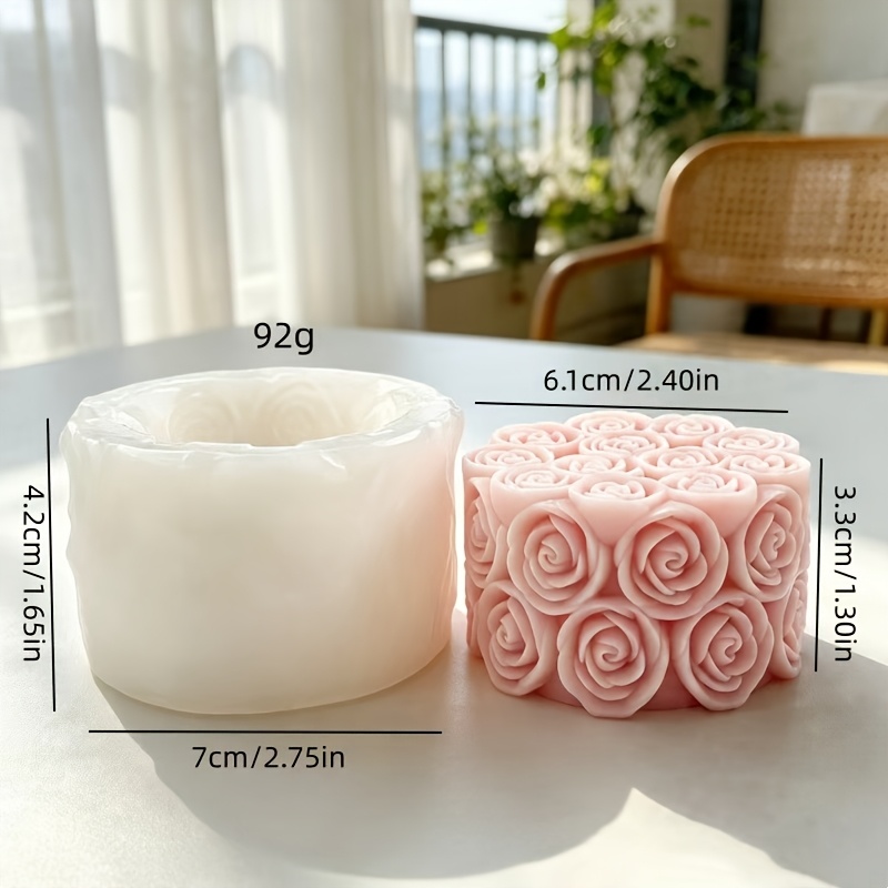 TEMU Small Rose Flower Column Shaped Scented Candle Silicone Mold Home Decoration/gift Ornament Gypsum Mold, Handmade Epoxy Resin Casting Mold, Art