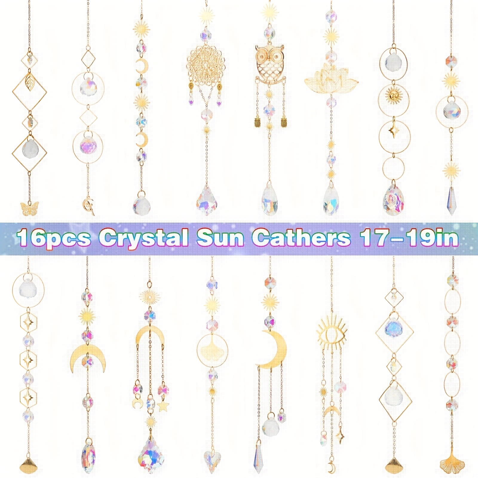 Image of Set Of 16 Colorful Crystal Suncatchers, Perfect For Hanging In Windows As Decorative Ornaments , Garden, Or During Festive Occasions Like Christmas Parties And Weddings, Beautiful Rainbow Effects
