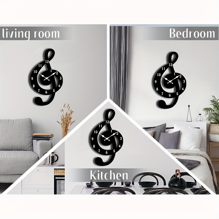 1 reloj de pared de madera silencioso JFHT, diseño de notas musicales, forma irregular, movimiento de cuarzo, ideal para dormitorio, sala de estar, oficina, cocina, baño - funcionamiento con batería AA (batería no incluida), decoración de dormitorio | Decoración moderna | Reloj de forma única