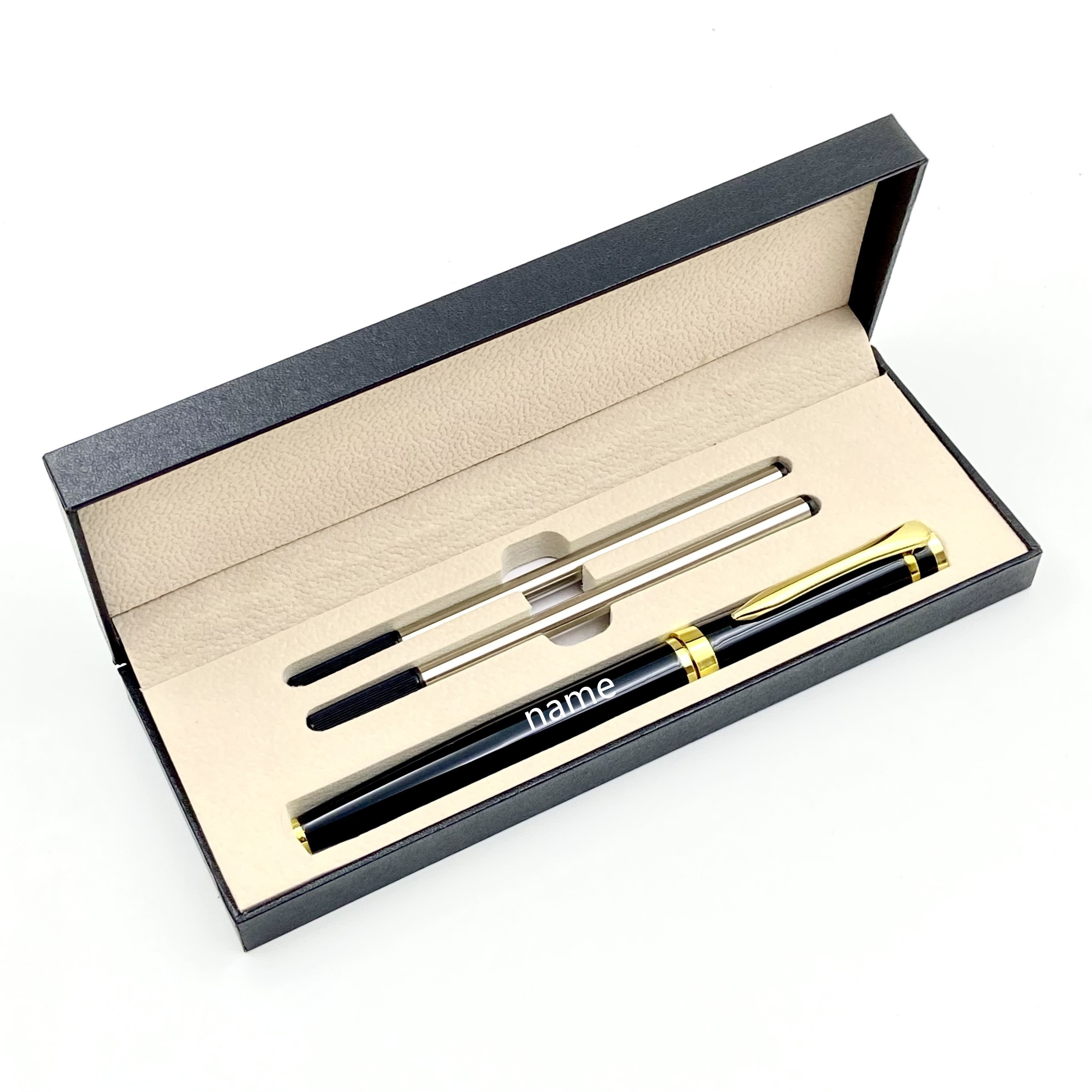 TEMU Elegant Personalized Metal Ballpoint Pen Set With Gift Box - 0.5mm Black Refillable Medium Point, Ergonomic, Toxin-free, Pocket Clip - Ideal For Business And Festival Gifts For Men And Women