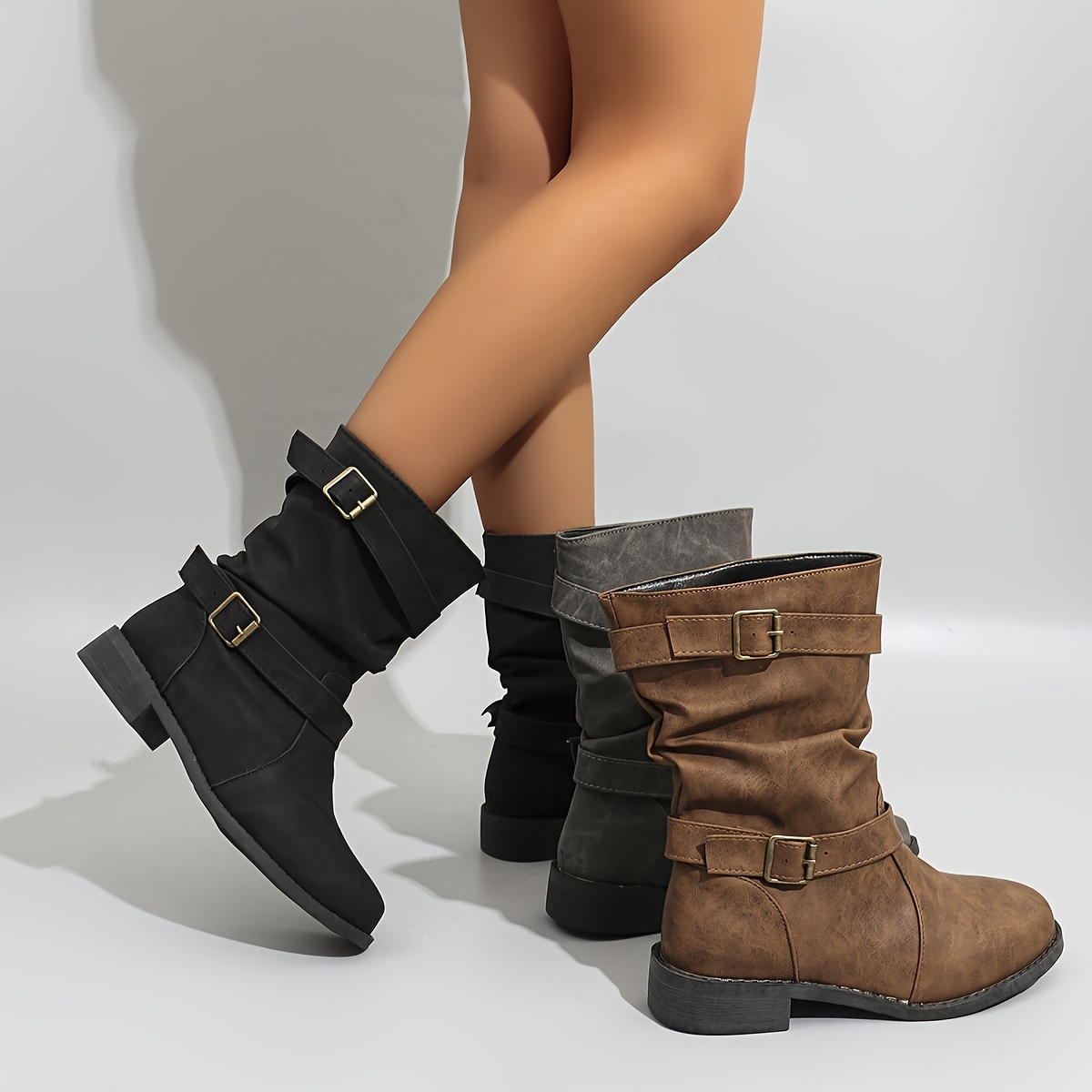 

1pr 's Mid - -on Toe Booties , , & - Footwear