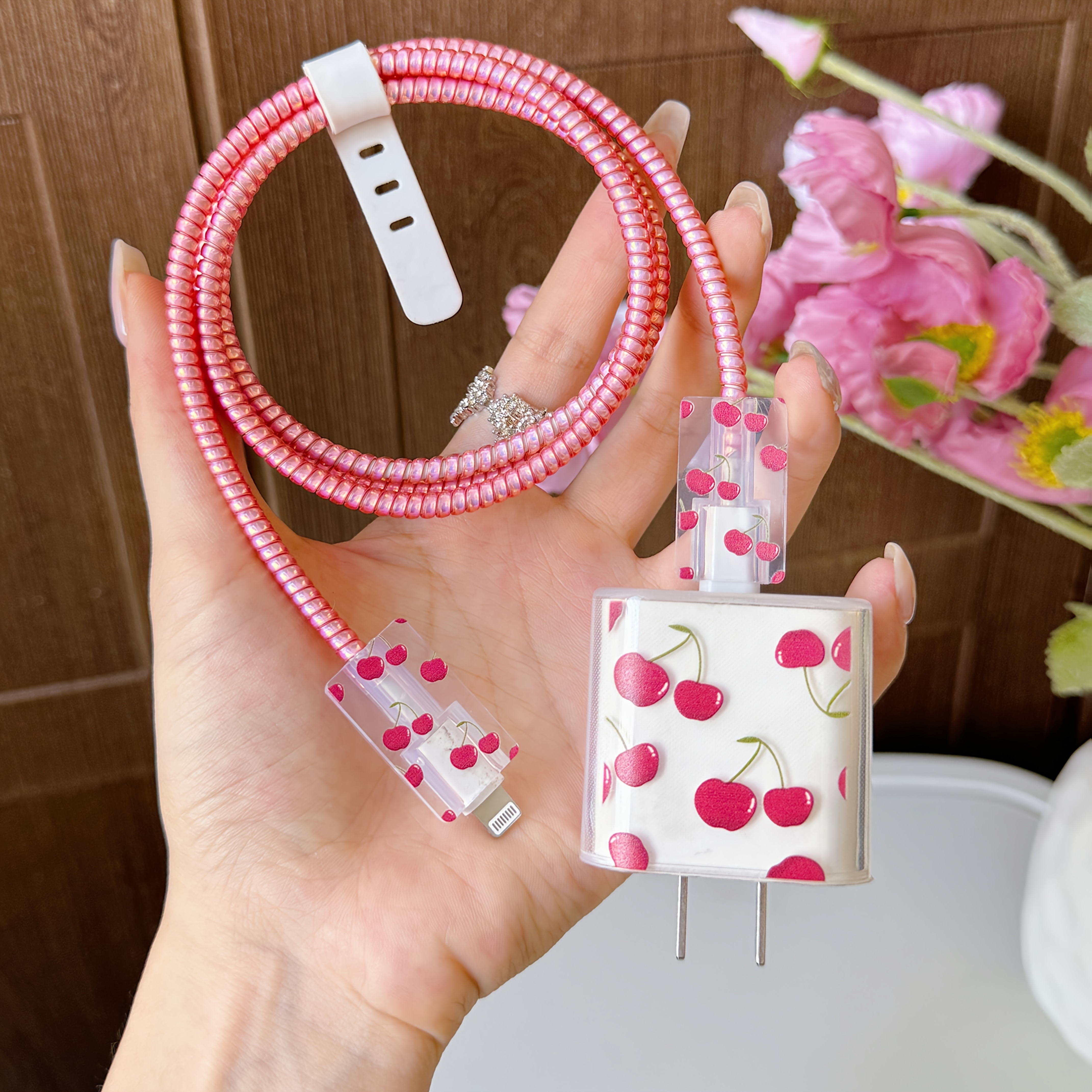 TEMU Ensemble de 5 protecteurs de chargeur rouge, compatibles avec les Apple 18/20W. comprend un protecteur de câble de données pour que le câble de