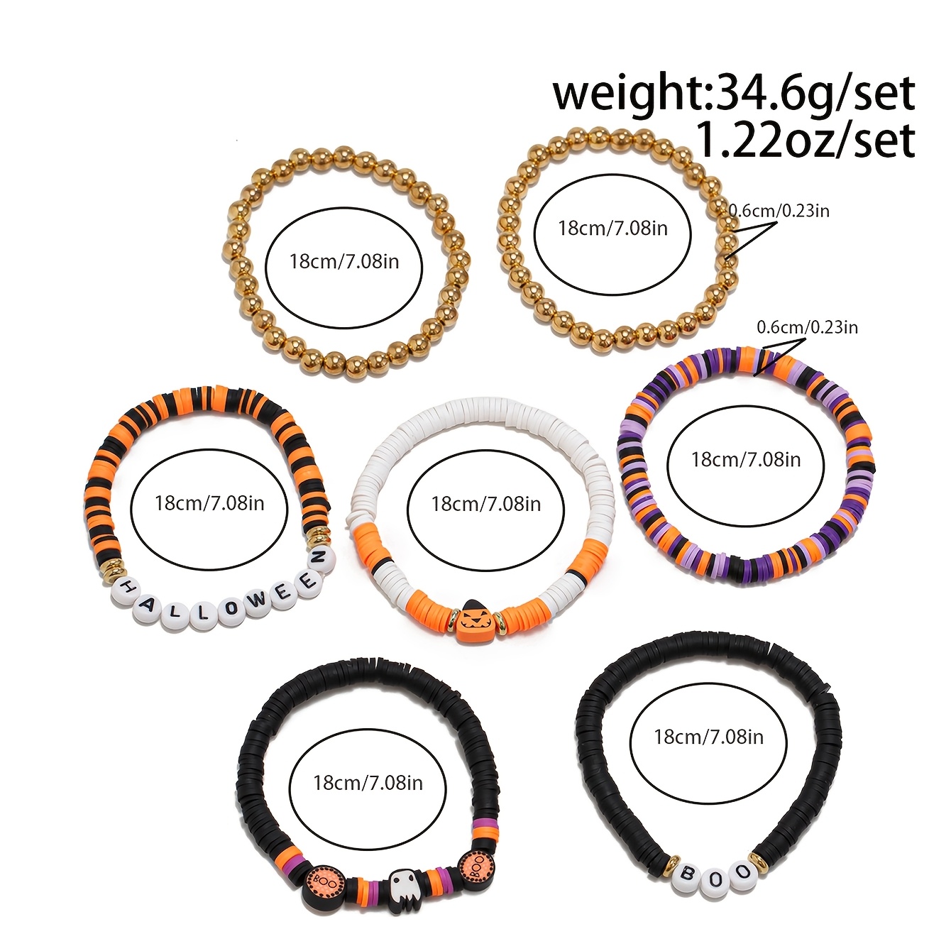 7pc Creative Gothic Polymer Clay Beaded Bracelet Set