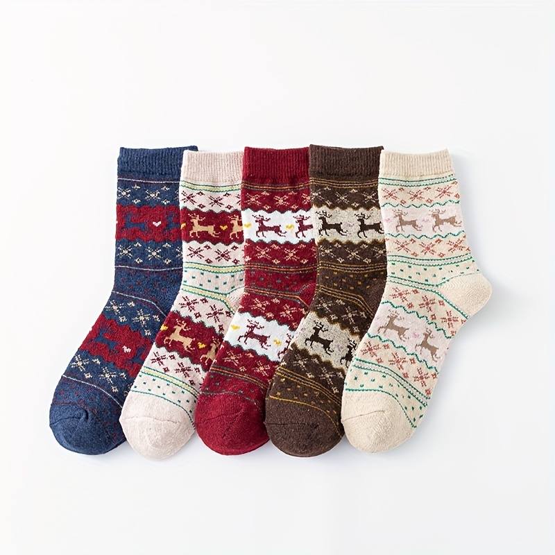 TEMU 5pcs Women's Socks With Reindeer & - Soft , For , For Christmas,