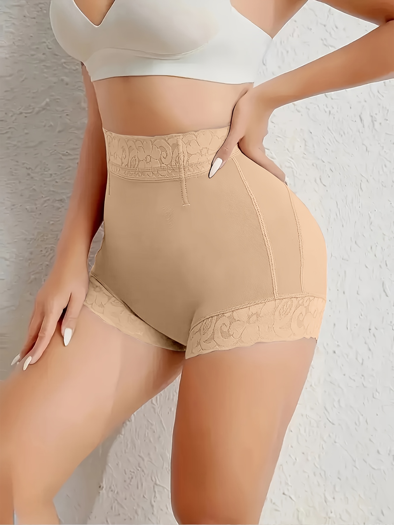 1-Pack Women's Butt-Lifting and Tummy Control Shorts with Lace Trim and Non-Slip Elastic Waistband - High-Stretch Fabric, Medium Support - for Casual and Formal Occasions, Body Shaping