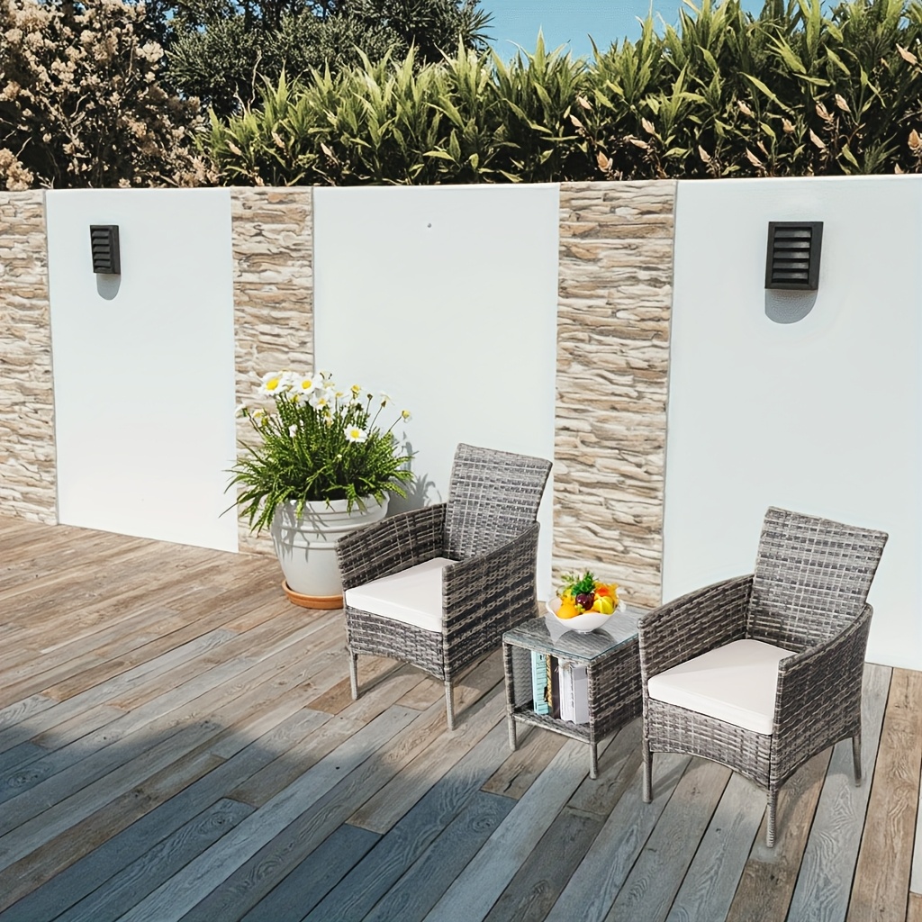 Outdoor Chair Set 3pcs, Waterproof,, UV, Wear-Resistant PE Rattan, Handmade, Modern Simple Courtyard Furniture, Suitable for Patio, Villa, Balcony, Tavern, Swimming Pool