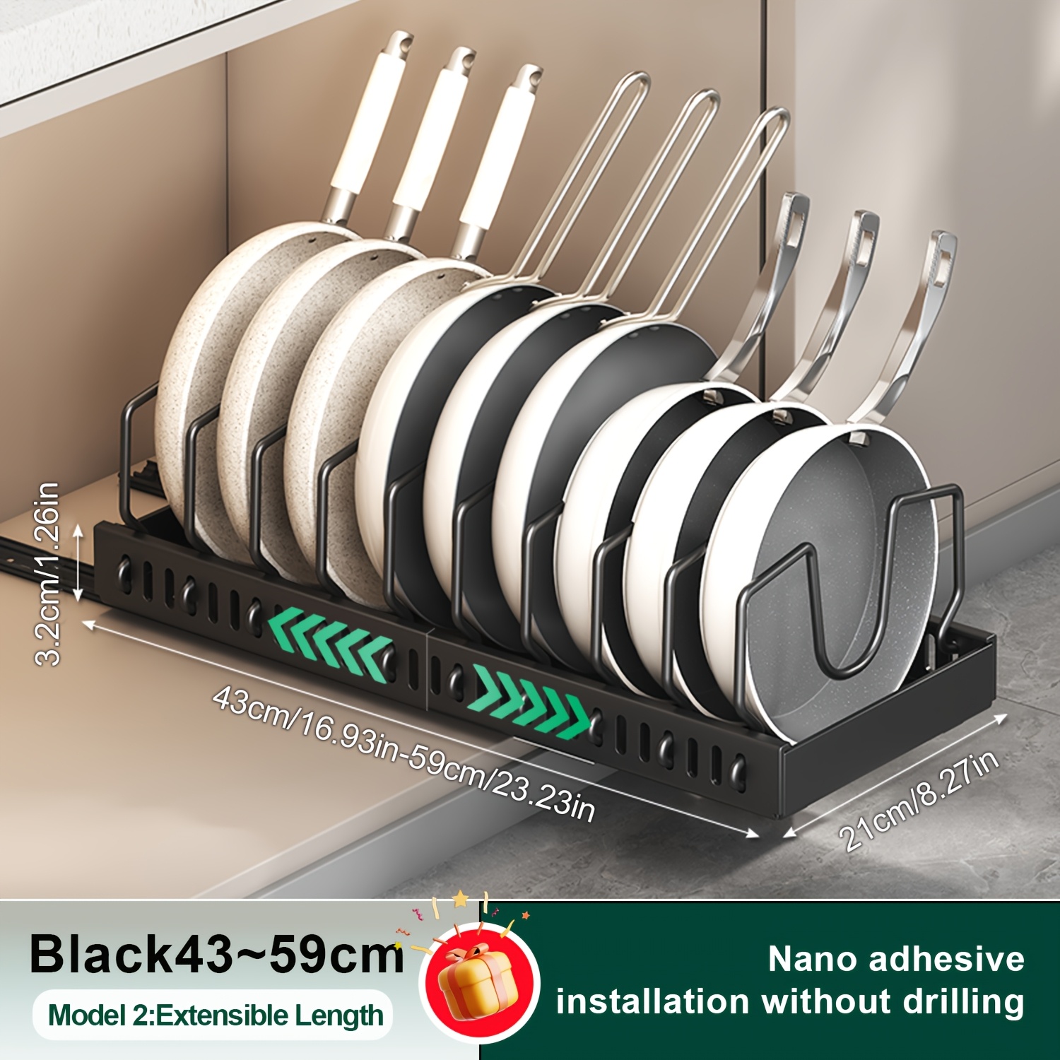 TEMU 1pc Adjustable Pull-out Pots And Pans Organizer, Stainless Steel Under Cabinet Pot Lid Holder For Kitchen, Bakeware & Dishes Storage Rack With Slide Rails, , Space-saving