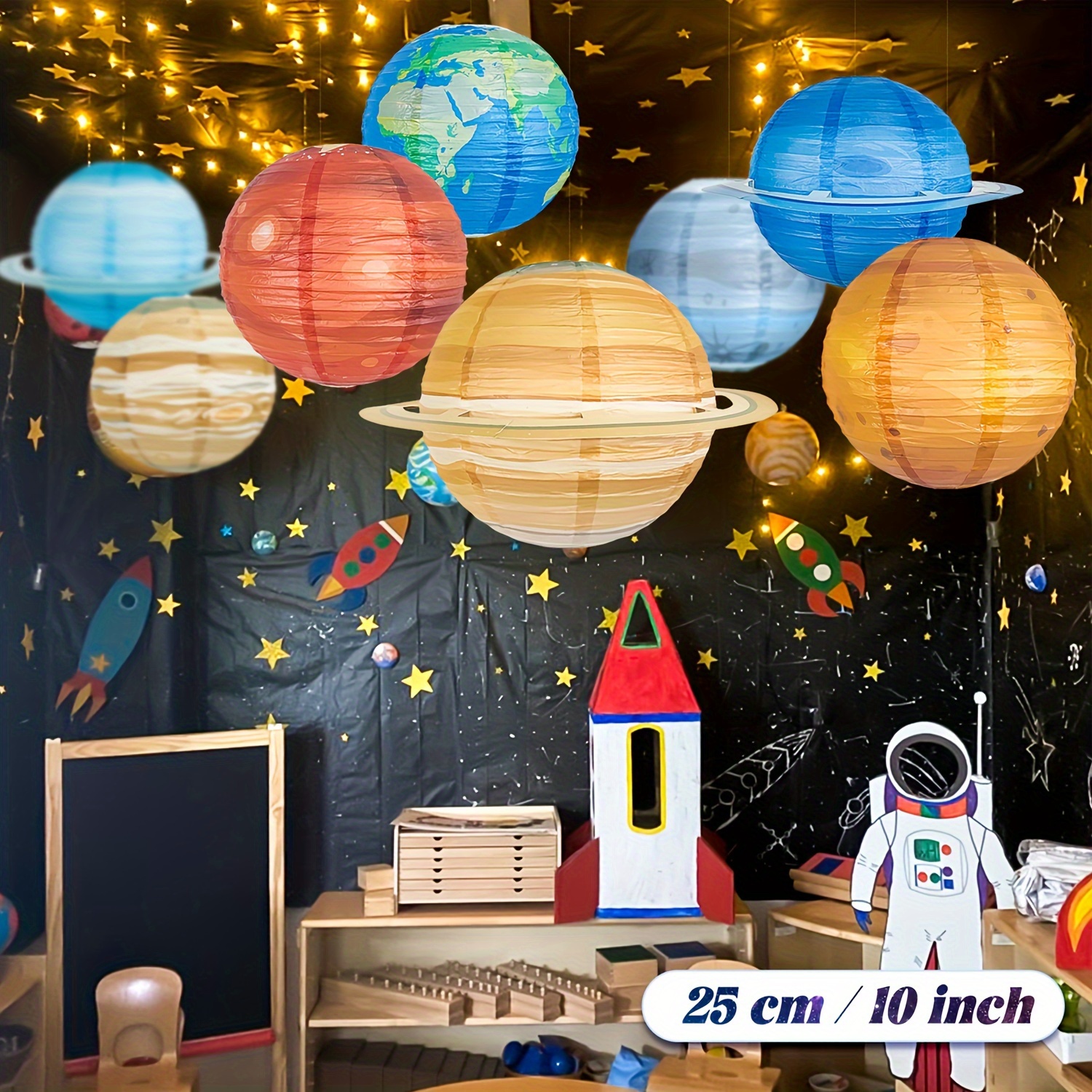 8pcs set 10 inch planet paper lantern decoration   planet theme party hanging decoration astronaut theme birthday party hanging starry sky lantern