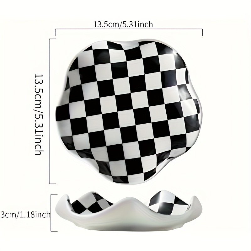 E-shop 1 Stück Moderner Schmuckschale - Kariert, Elegantes Oval Tablett für Ringe, Ohrringe, Halsketten - Langlebige Polierte Keramik Organizer -