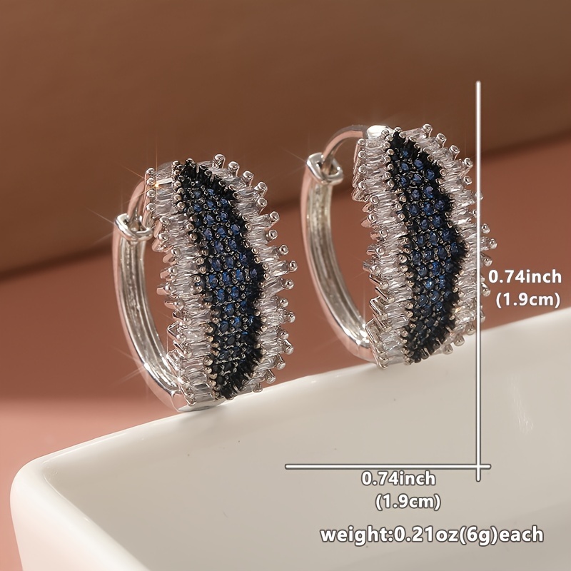 elegant vintage boho hoop earrings with square synthetic zirconia wrap and blue cubic zirconia accents 925 silver plated copper   christmas daily wear and special occasions gift ready Product details 2
