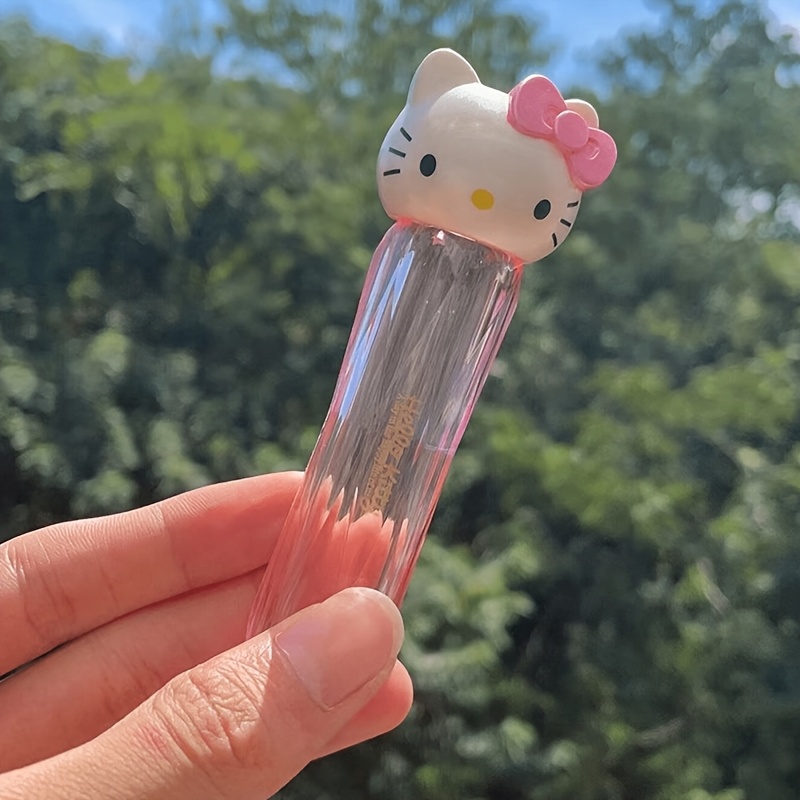 Image of A Colorful Transparent Cotton Swab Storage Box Featuring A Cute Cartoon Hello Kitty Design, With A Semi-transparent Look And A Practical Small Mirror Inside, Canisters