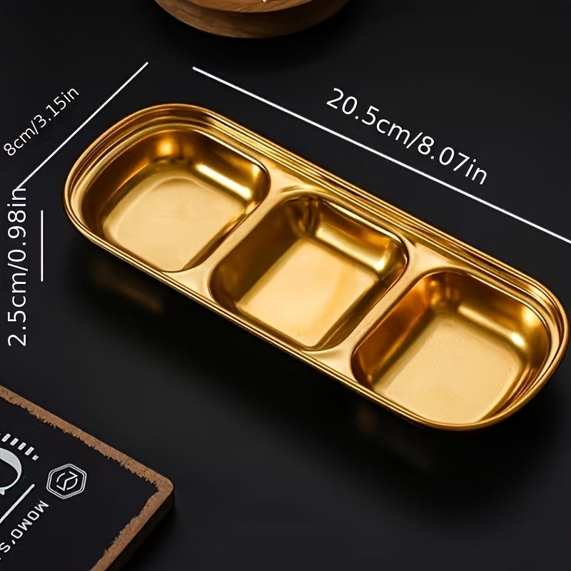 E-shop 1 Stück, Goldene Mehrfachfach Edelstahl Saucenschale, Servierteller, Salz-, Essig-, Zucker-Gewürzdip-Schale