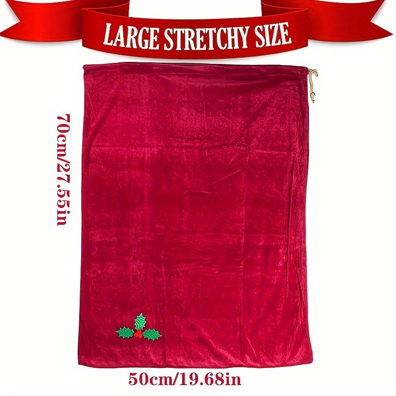 TEMU 1pc Large Size Christmas Santa Bag Enormous Red Velvet Gift Bag, Santa Sack With Drawstring Super Large Christmas Santa Bag Suitable For